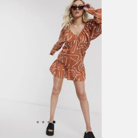 ASOS DESIGN cotton mini smock dress abstract print women 4 FESTIVAL RODEO Y2K - Picture 1 of 10